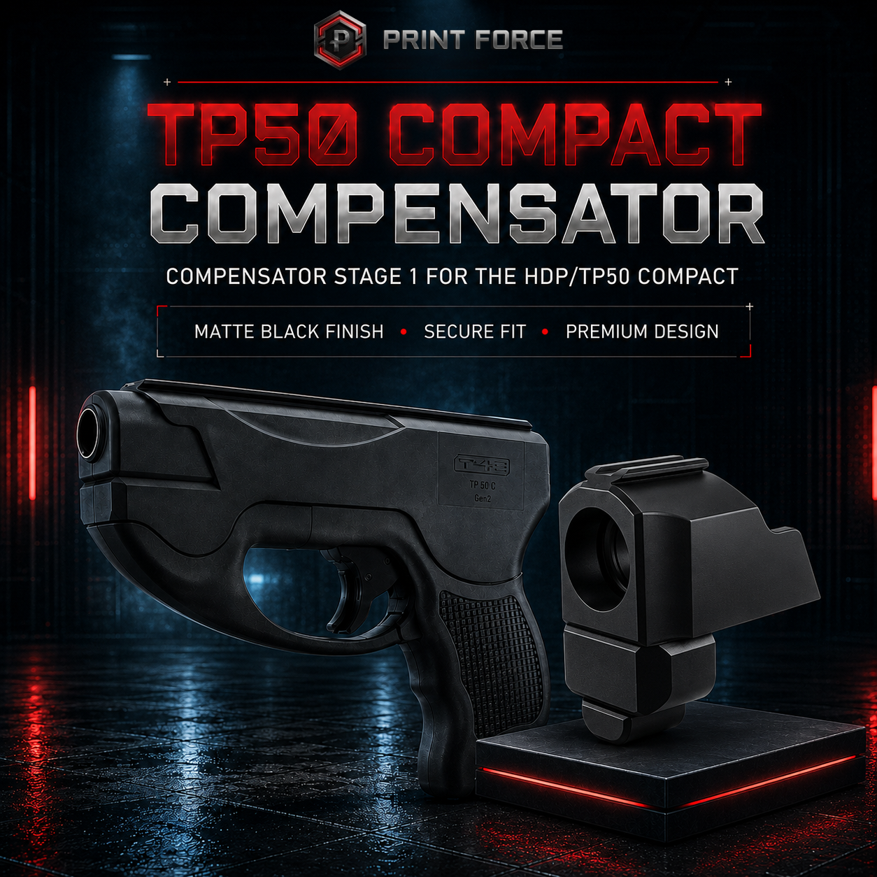 Umarex T4E HDP50 / TP50 Compact Compensator - new 3D-printed and painted upgrade from PRINT-FORCE for gen1 & gen2
