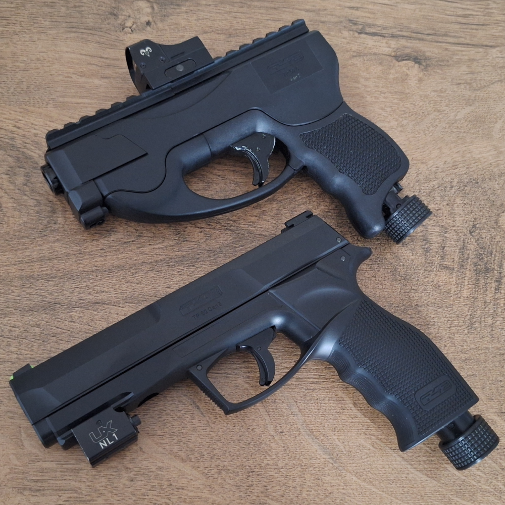 PRINT-FORCE-UMAREX-T4E-HDP50-TP50-COMPACT-COMPENSATOR-NEXT-TO-A-HDP50-GEN2-DUTCH-VERSION-TOP-DOWN-VIEW-SIDE-BY-SIDE