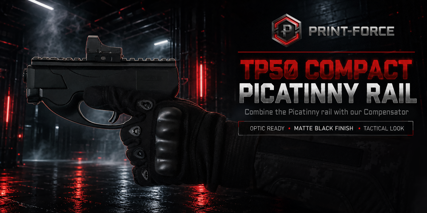 Umarex T4E HDP50 / TP50 Compact Compensator met een volledige full picatinny rail en red dot sight