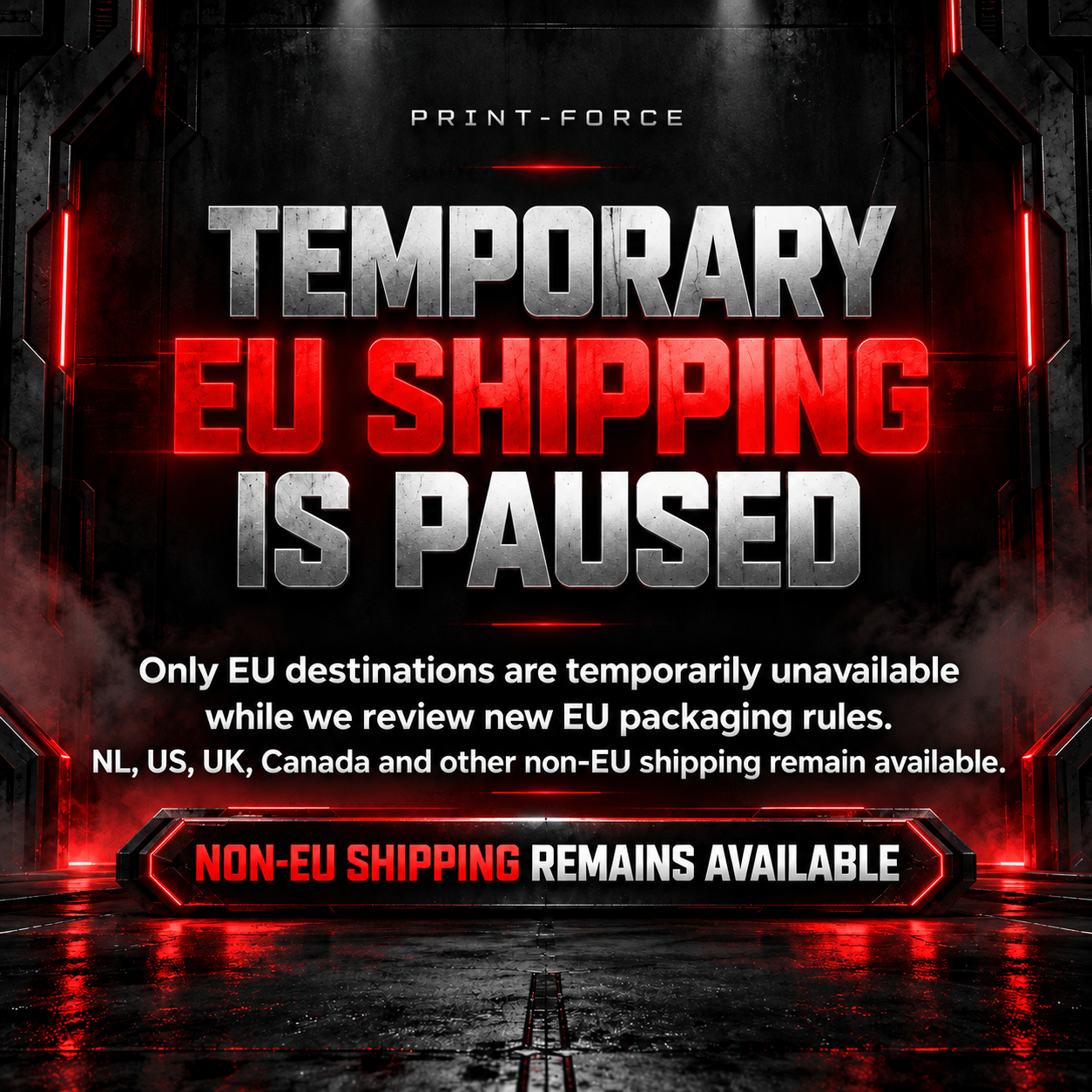PRINT-FORCE temporary EU shipping pause while new PPWR and EPR packaging requirements are reviewed